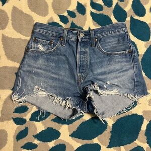 Levi’s 501 Distressed Medium Wash Blue Jean Shorts.  Women’s Size 27.